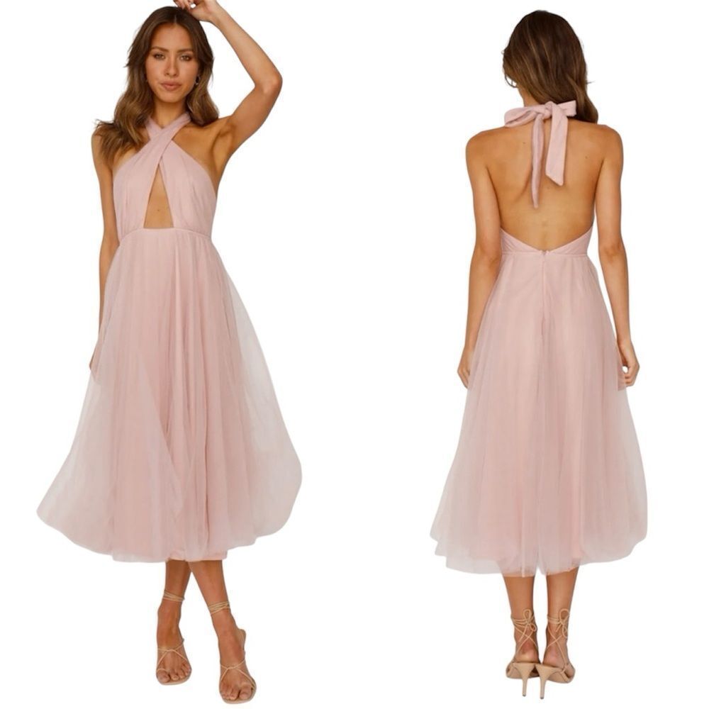 Hello Molly Pink Little Tulle Much Midi Halter Dress NEW Size 4 / Small